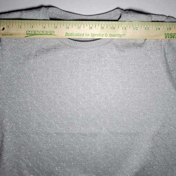 Alfred Dunner Womens Silver Sparkle Short Sleeve Sweater Blouse Size Large - Picture 10 of 12